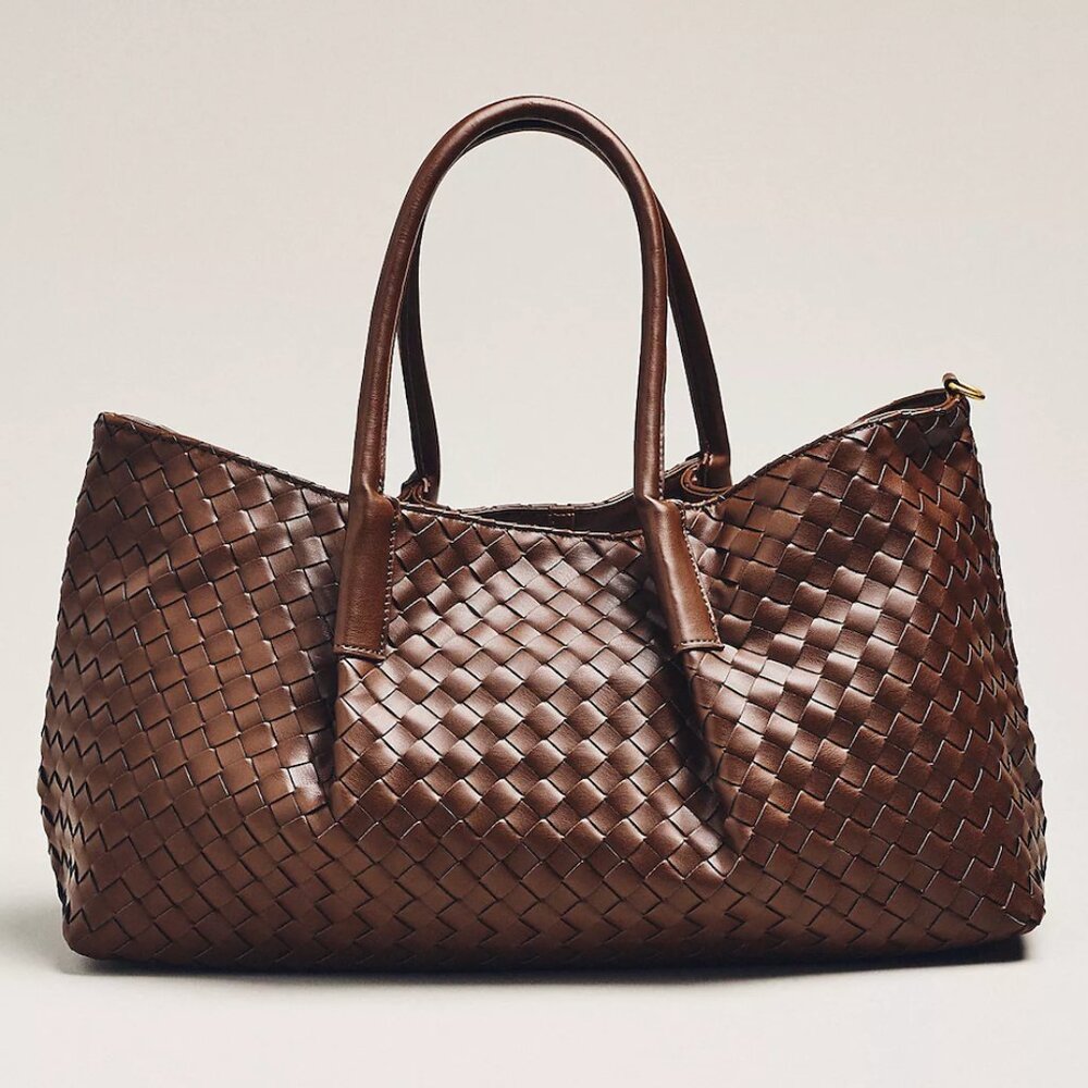NWT ANTHROPOLOGIE Woven Faux-Leather Tote Bag - Picture 2 of 8